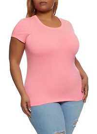 Womens Plus Size Basic Short Sleeve Crew Neck Tee, Pink, Size 1X