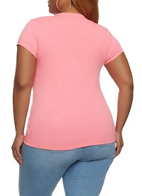 Womens Plus Size Basic Short Sleeve Crew Neck Tee, Pink, Size 1X