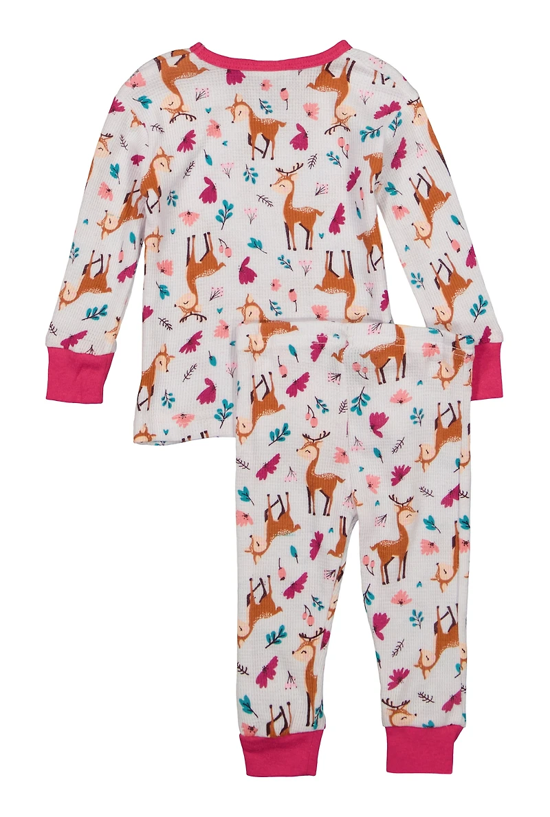 Baby Girls 12-24M Graphic Print Thermal Top and Pants Set, Multi,