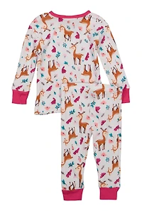 Baby Girls 12-24M Graphic Print Thermal Top and Pants Set, Multi,