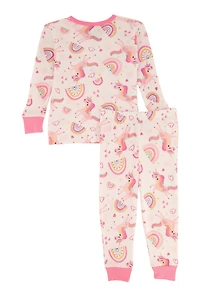 Toddler Girls Graphic Thermal Top and Pants Set, Pink, Size 3T
