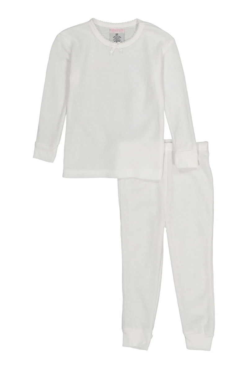 Toddler Girls Thermal Top and Pants Set, White, Size 3T