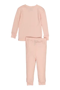 Toddler Girls Thermal Top and Pants Set, Pink, Size 2T