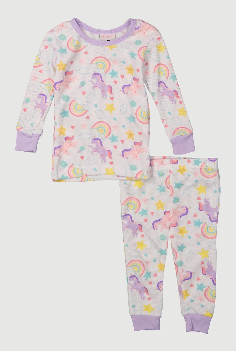 Baby Girls 12-24M Patterned Thermal Top and Pants Set,