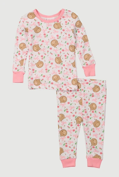 Baby Girls 12-24M Patterned Thermal Top and Pants Set, Pink, Size 12M