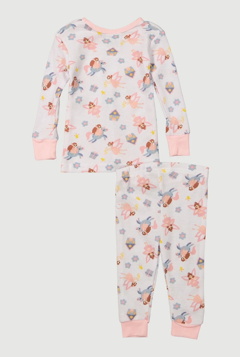 Baby Girls 12-24M Patterned Thermal Top and Pants Set, Multi,
