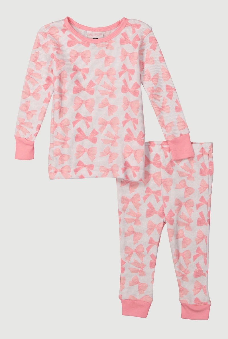 Baby Girls 12-24M Patterned Thermal Top and Pants Set, Pink, Size 18M