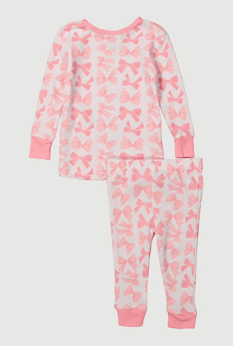 Baby Girls 12-24M Patterned Thermal Top and Pants Set, Pink, Size 18M