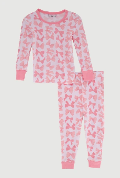 Toddler Girls Waffle Knit Patterned Thermal Top and Pants, Pink, Size 4T