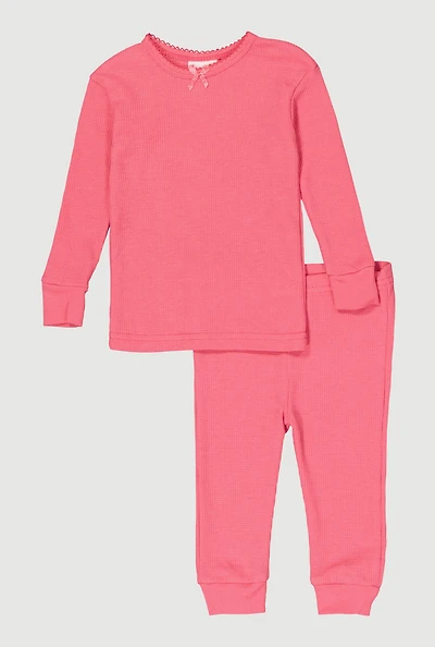 Baby Girls 12-24M Waffle Knit Thermal Top and Pants,