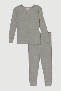 Toddler Girls Waffle Knit Long Sleeve Thermal Top and Pants,