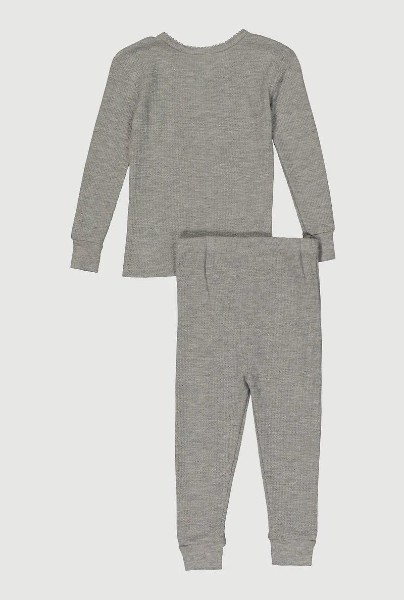 Toddler Girls Waffle Knit Long Sleeve Thermal Top and Pants,