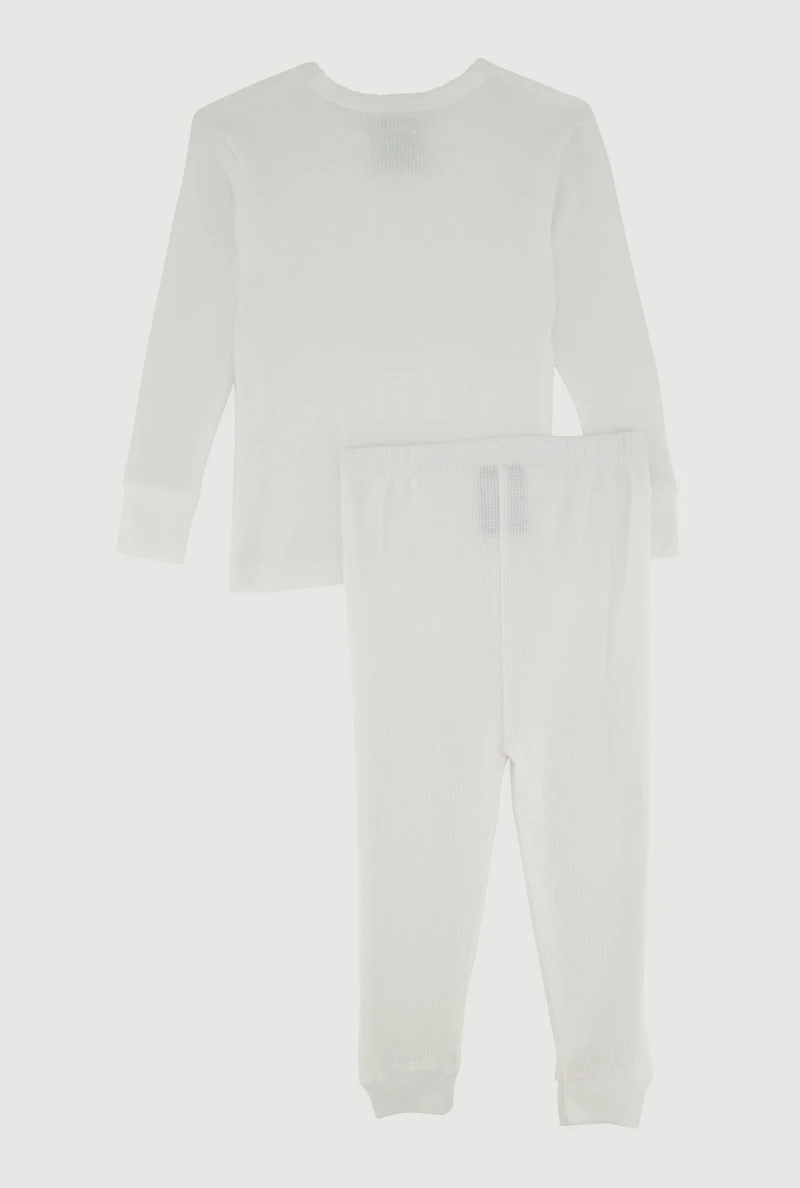 Toddler Girls Waffle Knit Long Sleeve Thermal Top and Pants