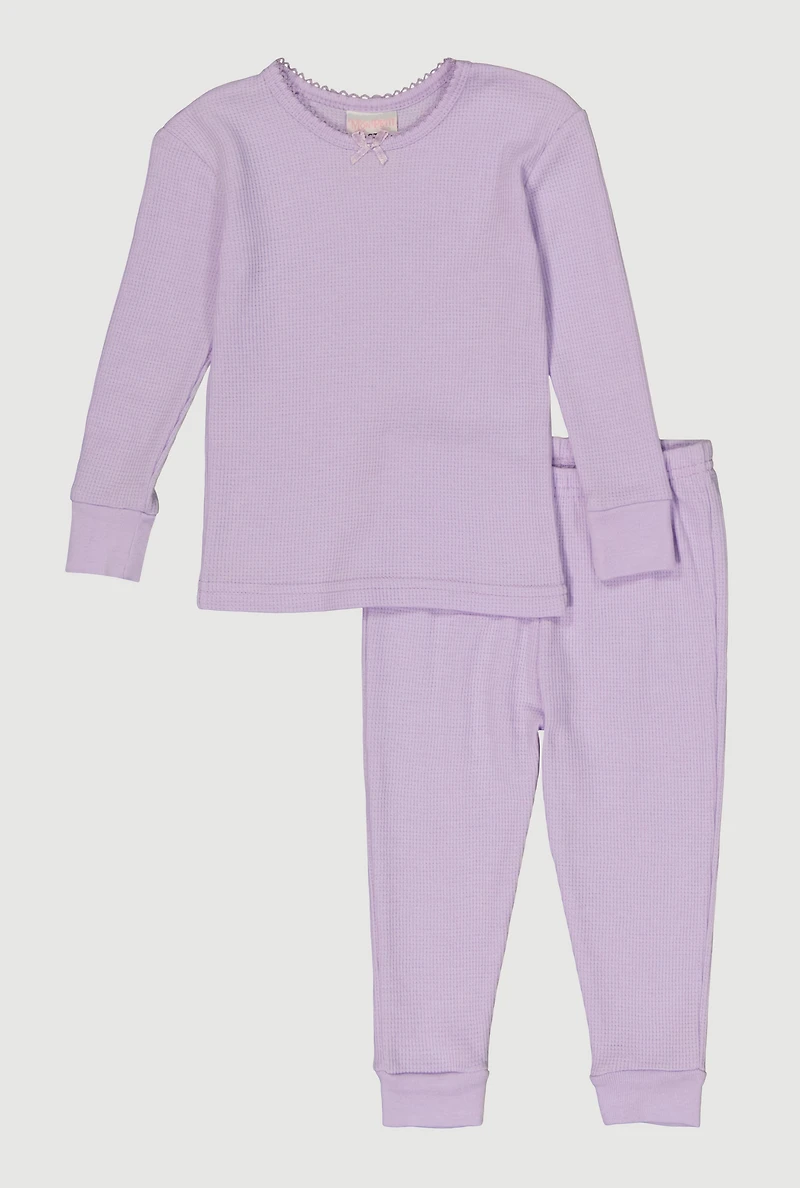 Toddler Girls Waffle Knit Long Sleeve Thermal Top and Pants,