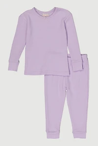 Toddler Girls Waffle Knit Long Sleeve Thermal Top and Pants,