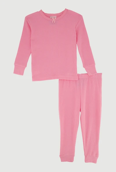 Toddler Girls Waffle Knit Long Sleeve Thermal Top and Pants,