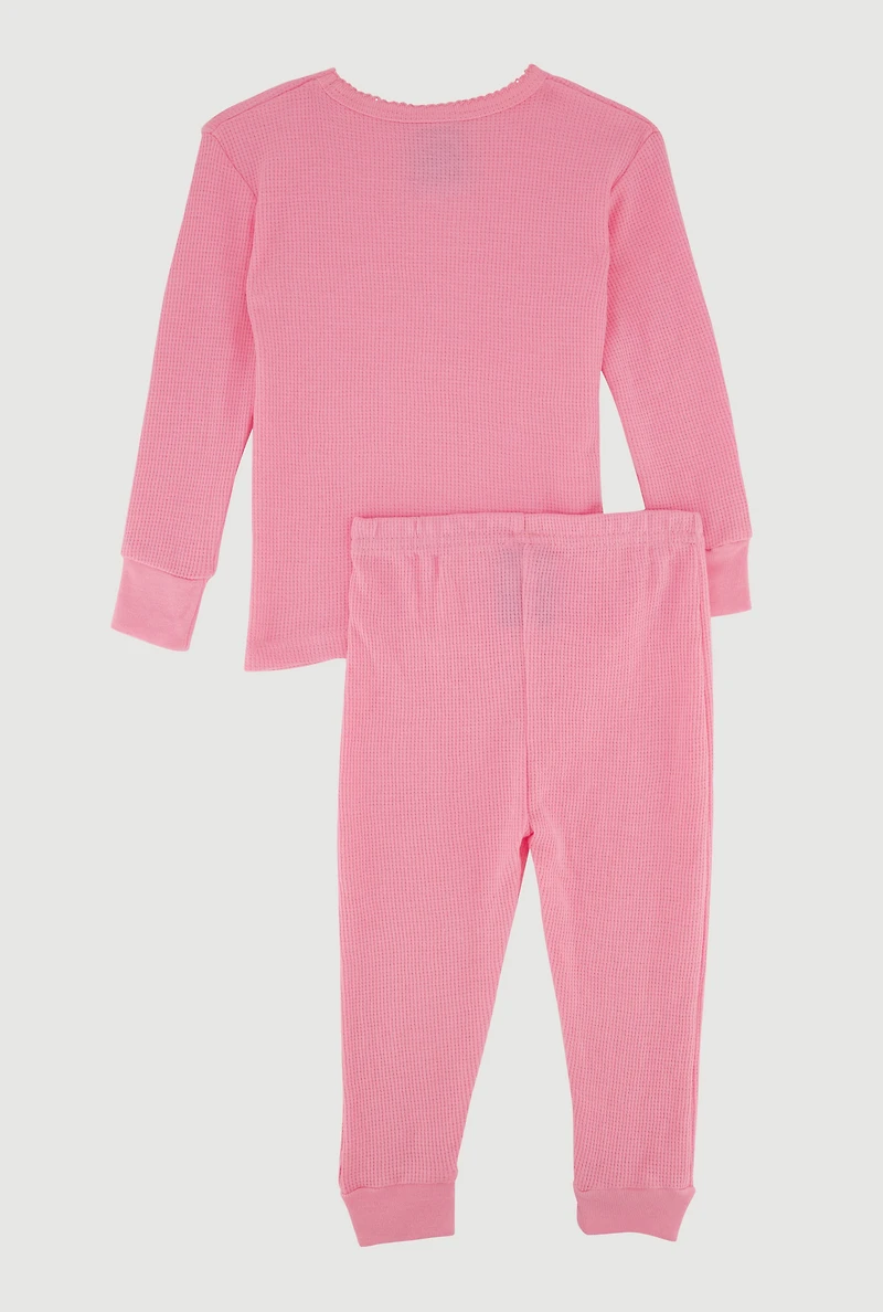Toddler Girls Waffle Knit Long Sleeve Thermal Top and Pants,