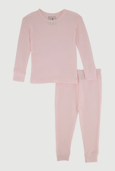 Toddler Girls Waffle Knit Long Sleeve Thermal Top and Pants, Pink, Size 4T