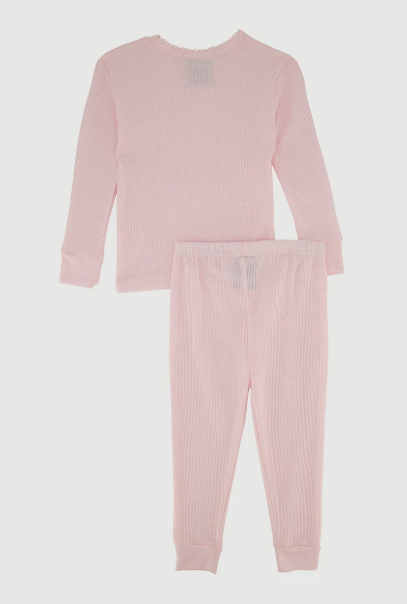 Toddler Girls Waffle Knit Long Sleeve Thermal Top and Pants, Pink, Size 4T