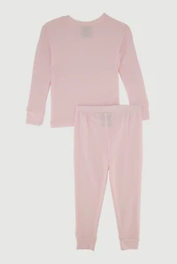 Toddler Girls Waffle Knit Long Sleeve Thermal Top and Pants, Pink, Size 4T