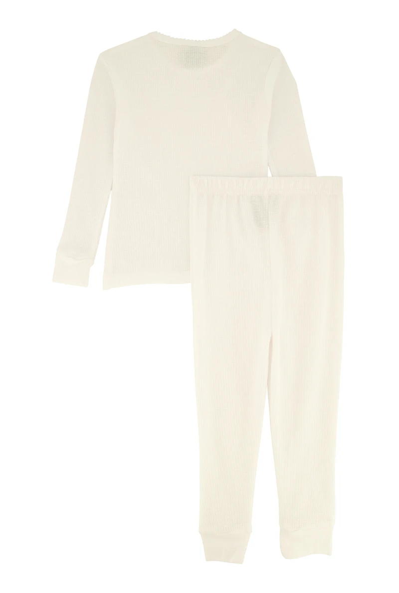 Womens Little Girls Thermal Top and Pants, White, Size 5-6