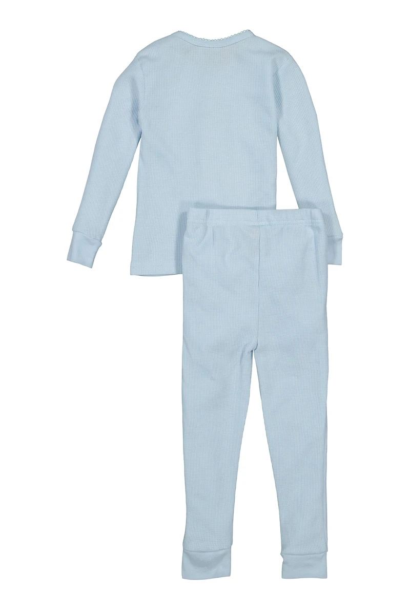 Womens Little Girls Thermal Top and Pants, Blue, Size 4