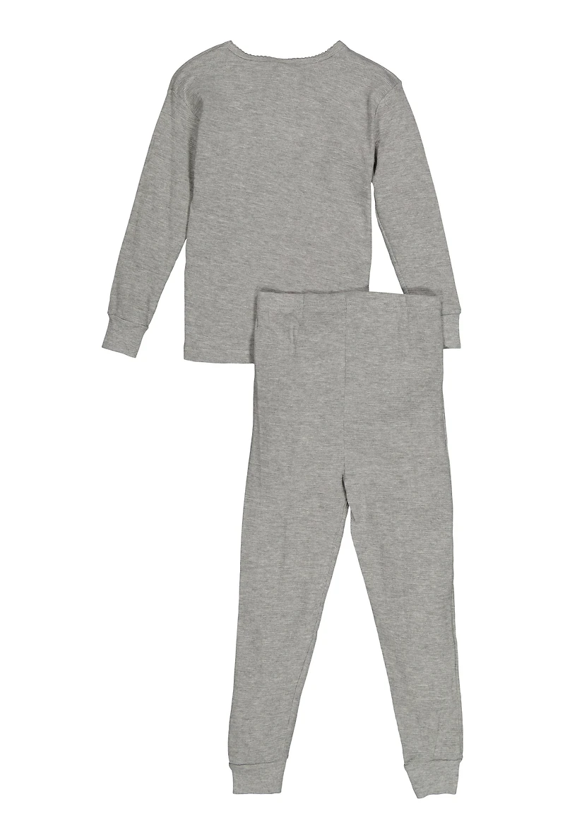 Womens Girls Thermal Top and Pants, Grey, Size 7-8
