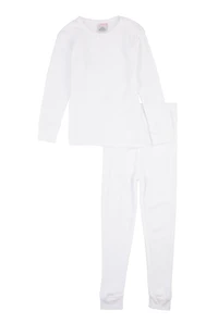 Womens Girls Thermal Top and Pants, White, Size 10-12