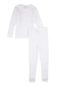 Womens Girls Thermal Top and Pants, White, Size 10-12