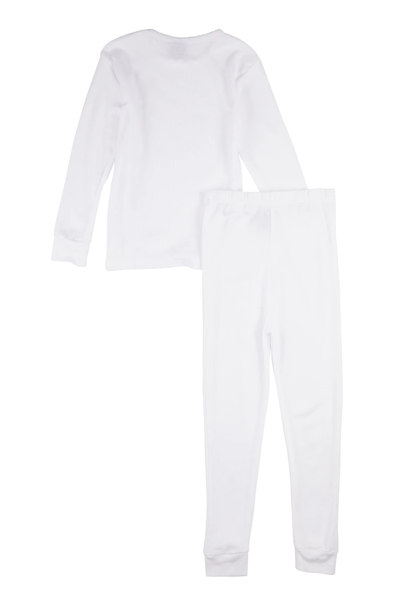 Womens Girls Thermal Top and Pants, White, Size 7-8