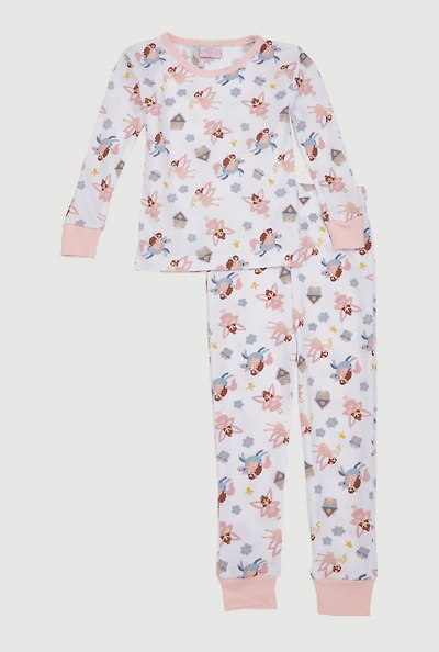 Little Girls Patterned Thermal Top and Pants Set,