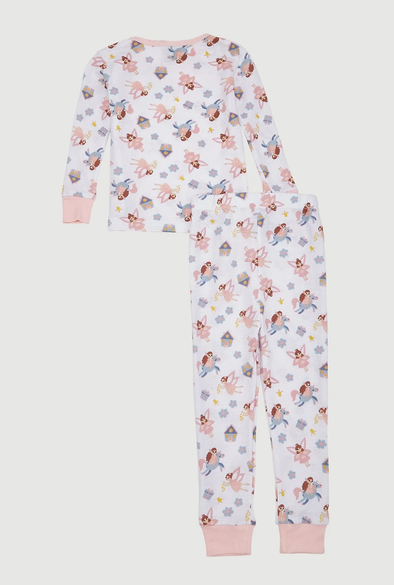 Little Girls Patterned Thermal Top and Pants Set, Multi, Size 6X