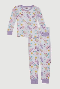 Little Girls Patterned Thermal Top and Pants Set