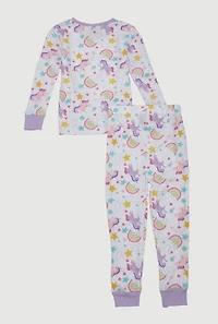 Little Girls Patterned Thermal Top and Pants Set