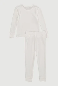 Little Girls Bow Detail Waffle Knit Thermal Top and Pants