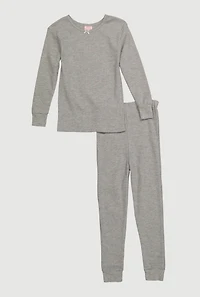 Girls Waffle Knit Long Sleeve Thermal Top and Pants, 10-12