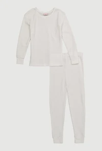 Girls Waffle Knit Long Sleeve Thermal Top and Pants