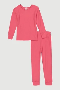 Girls Waffle Knit Long Sleeve Thermal Top and Pants