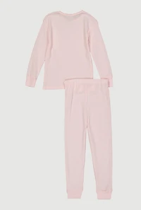 Girls Waffle Knit Long Sleeve Thermal Top and Pants, Pink,