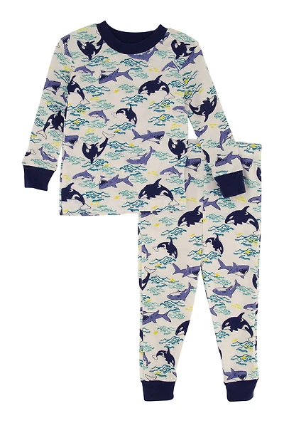 Toddler Boys Graphic Print Thermal Top and Pants Set, Blue, Size 2T