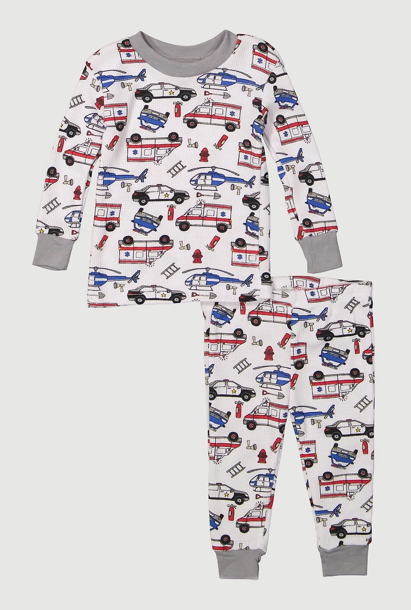 Baby Boys 12-24M Patterned Thermal Top and Pants Set, White,