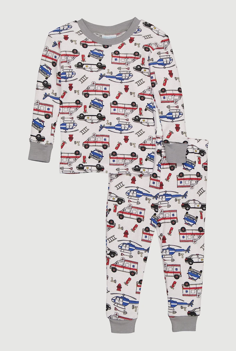 Toddler Boys Printed Pattern Waffle Knit Thermal Top and Joggers