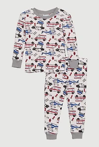 Toddler Boys Printed Pattern Waffle Knit Thermal Top and Joggers