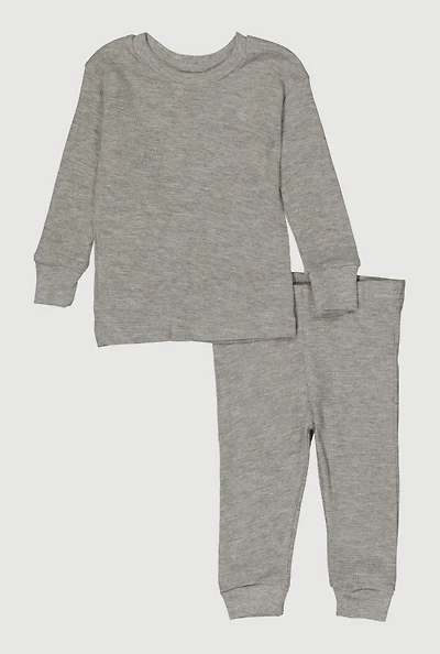 Baby Boys 12-24M Waffle Knit Thermal Top and Pants, Grey, Size 18M