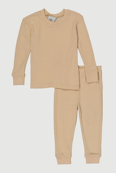 Toddler Boys Long Sleeve Waffle Knit Crew Neck Top and Pants,