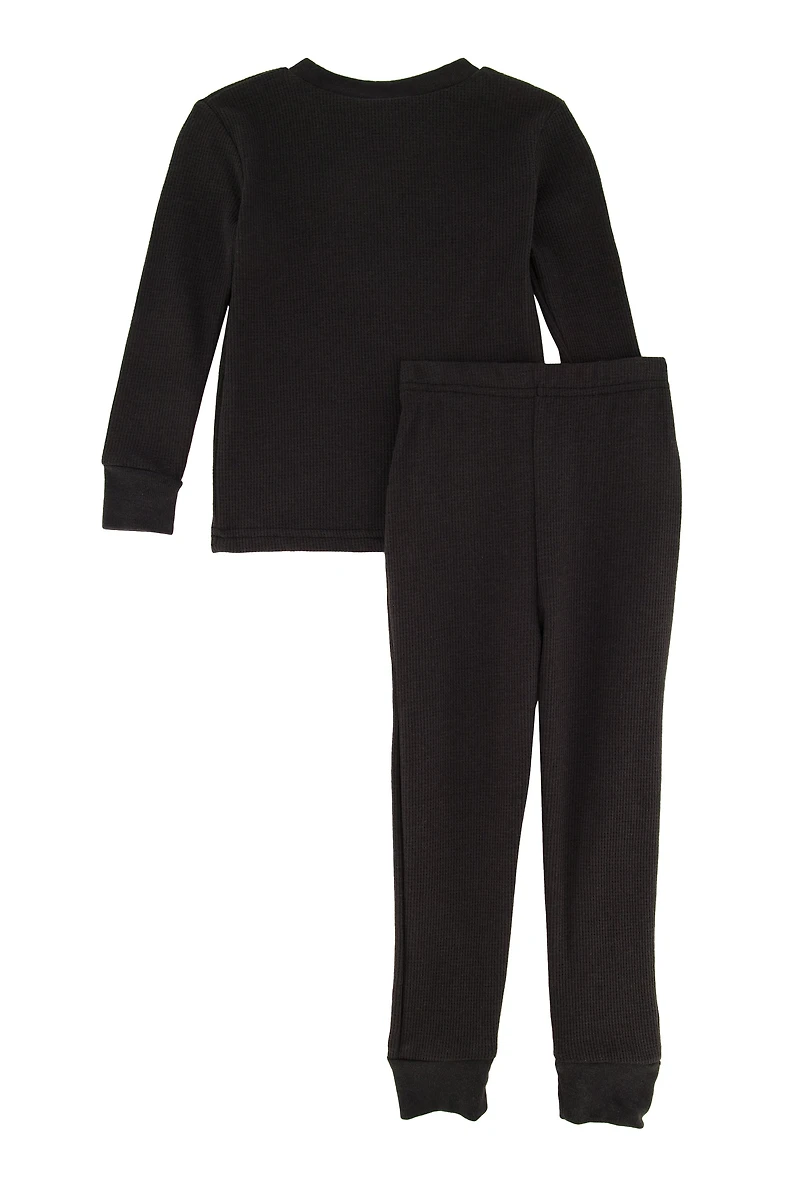 Little Boys Long Sleeve Thermal Top and Pants, Black, Size 4