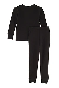 Little Boys Long Sleeve Thermal Top and Pants, Black, Size 4