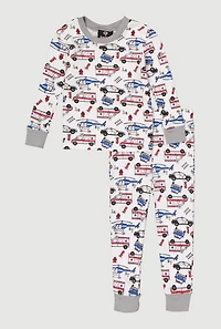 Little Boys Printed Pattern Waffle Knit Thermal Top and Pants
