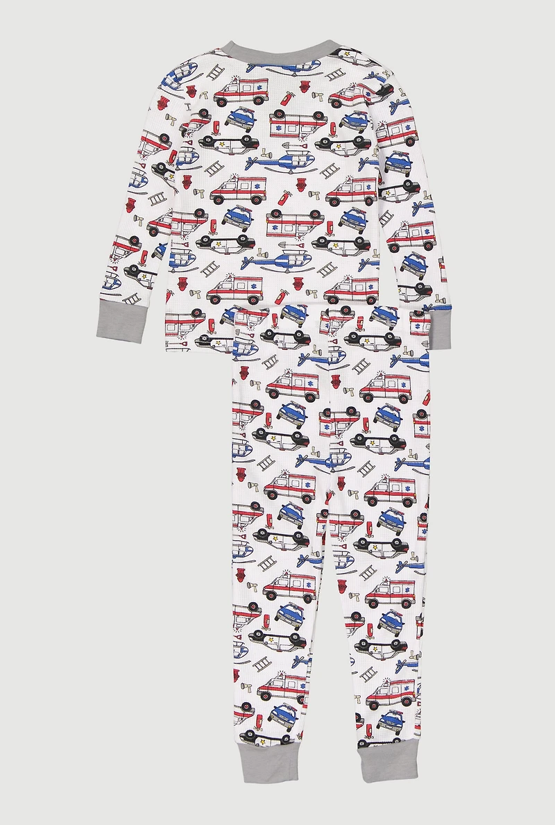 Little Boys Printed Pattern Waffle Knit Thermal Top and Pants,