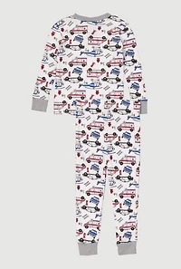 Little Boys Printed Pattern Waffle Knit Thermal Top and Pants,